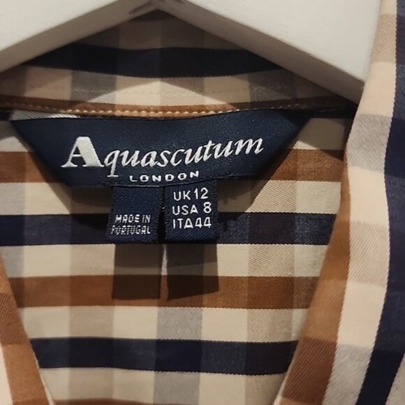 Aquascutum brown plaid button down long sleeve polo size 8 - Picture 3 of 4